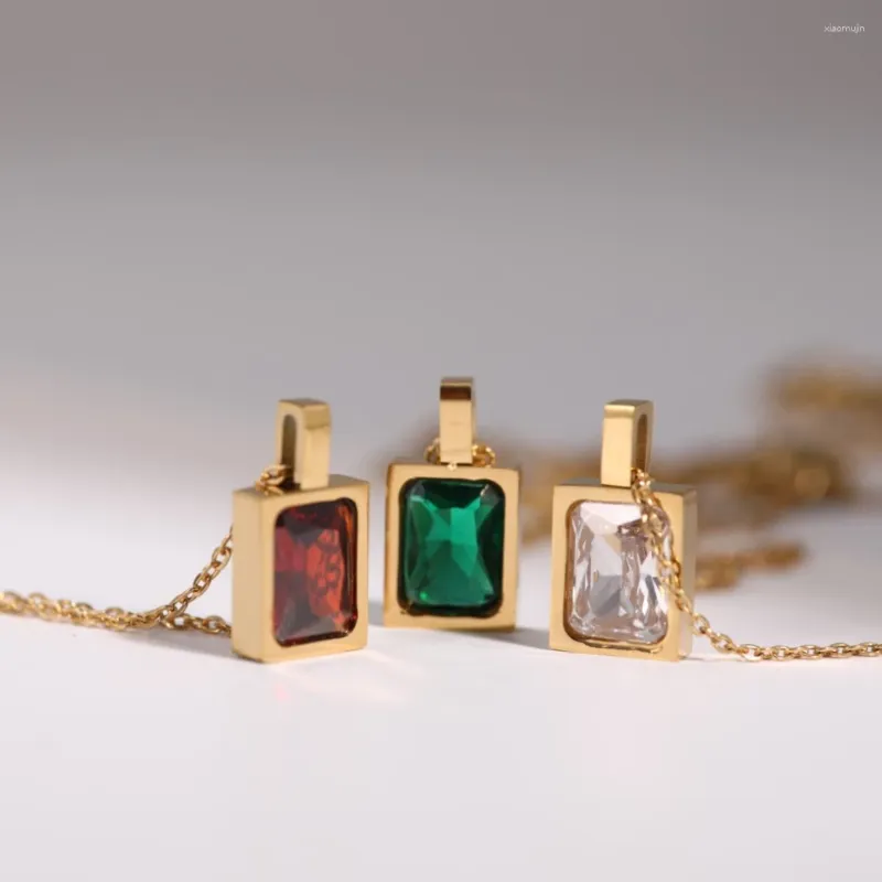 Pendant Necklaces Classic Trendy Necklace Stainless Steel Square Gem Multicolor Zircon Crystal Stone Chain For Women