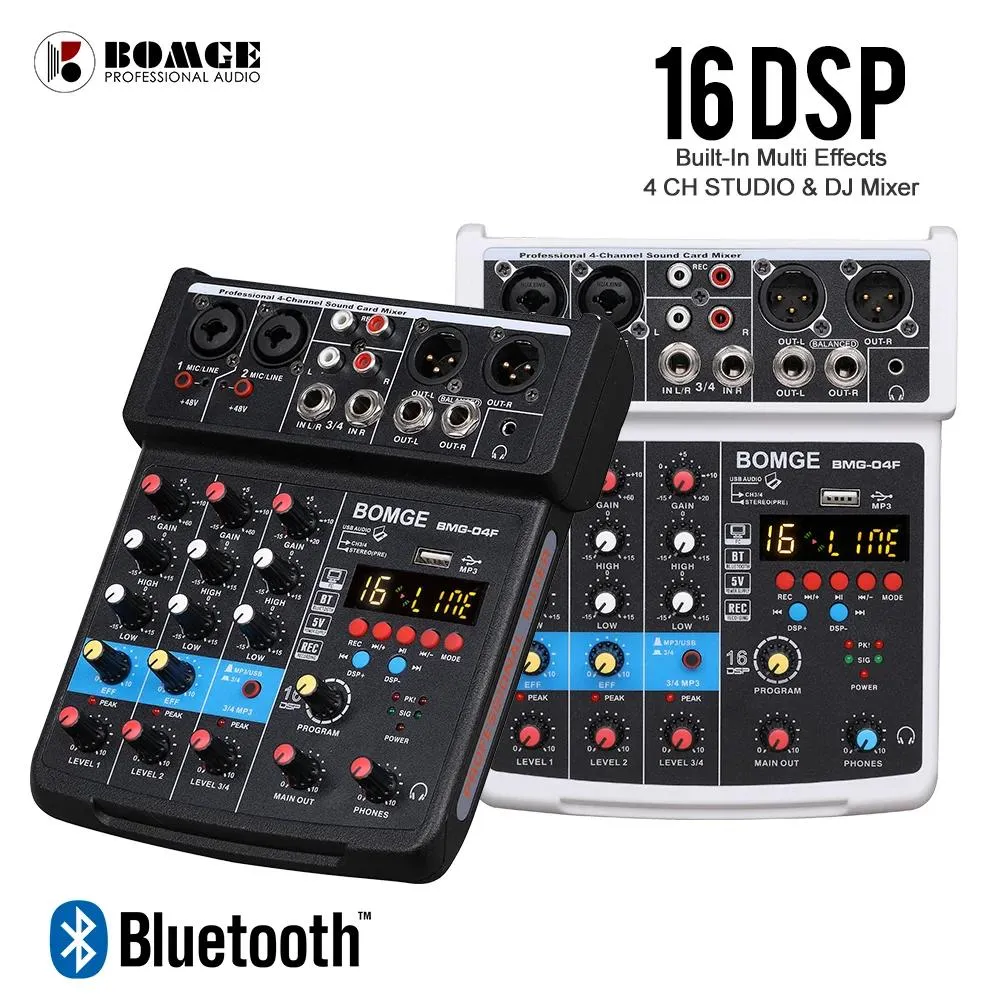 ミキサー爆弾BMG04F 4チャンネルオーディオミキサーサウンドインターフェイス16 DSP Bluetooth USBミキシングコンソールYouTubeホームレコーディング、ストリーミング