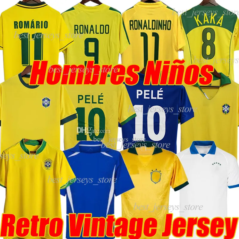 Brasil Retro Soccer Jerseys Pele 1970 57 58 84 85 88 91 93 94 98 00 06 10 Роналдиньо Кака Р. Карлос Камиса де Футебол Бразилия Классическая винтажная футбольная рубашка для мужчин детские комплекты