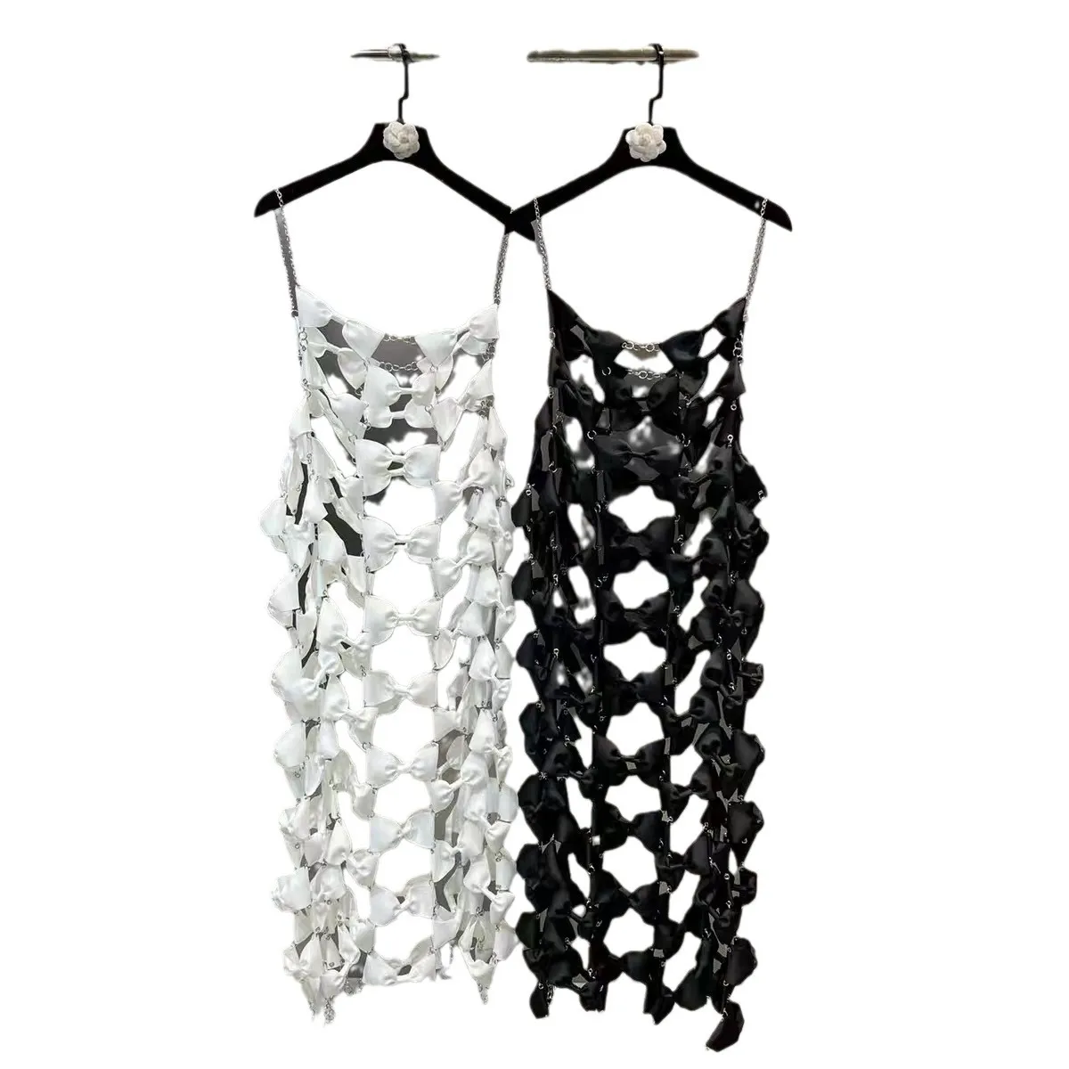 1207 XL 2024 Mailand Runway Kleid Frühling Herbst Spaghettiträger ärmellos schwarz weiß Marke gleichen Stil Damen Kleid Mode hohe Qualität