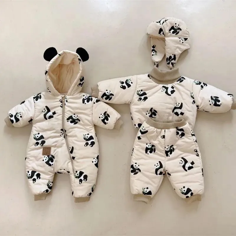 Ensembles de vêtements 2023 hiver bébé plus velours épais chaud ensemble infantile fille veste rembourrée pantalon 2pcs costume enfant garçon panda imprimer tenues