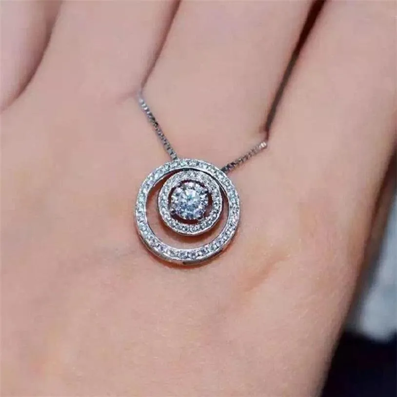 Słodki uroczy wisiorek kółka prosta biżuteria modowa 925 Sterling Srebrny okrągły cięty biały topaz cZ diamentowy szlachetki kobiety