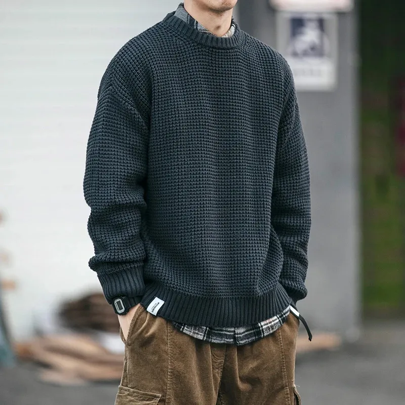 メンズフーディーズスウェットシャツ濃厚なサイズのセーターラウンド秋の秋冬韓国ファッションソリッドプルオーバーカジュアルレイジーニットセーター男性231218