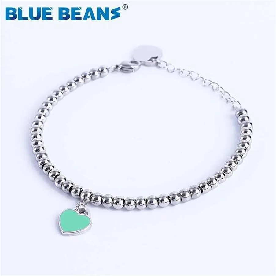 Stainless Steel Heart Bracelerbracelet for Women Bead Chain Love Pendant Gold Silver Color Brand Statement Jewelry Q0603190U