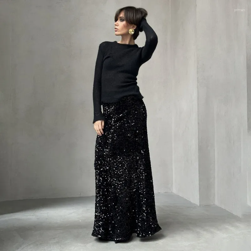 Skirts Fashionable Silver Sequined Long Skirt For Women Spring And Summer Trendy Velvet Year's Y2K Dress