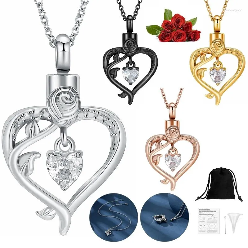 Pendentif Colliers Crémation Cendres Bijoux Coeur Creux Avec Urnes En Cristal Collier Élégant Fille Cadeau Memorial Souvenir En Acier Inoxydable