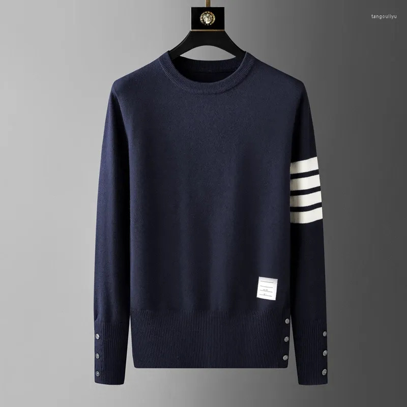 Maglioni da uomo Maglione girocollo di marca di fascia alta Autunno e inverno 2023 Classico pullover casual coreano a quattro strisce con orlo di tendenza