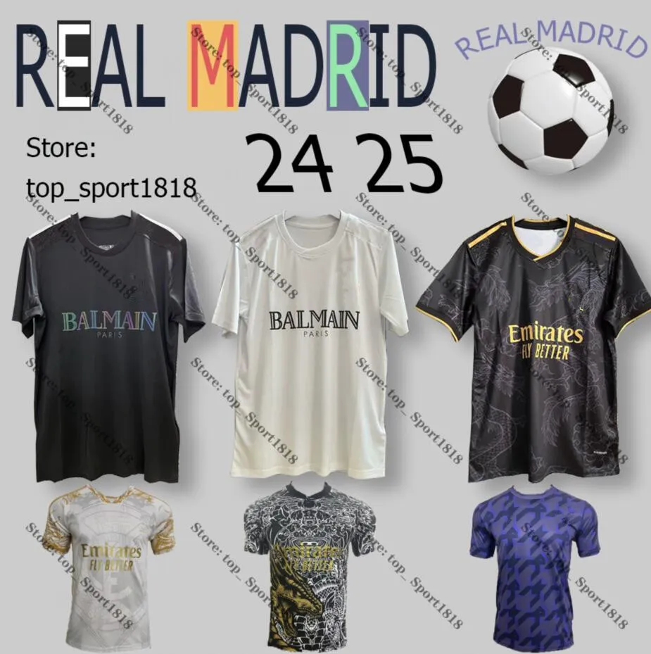 24 25 Camisa de treinamento de Madries Camiseta 8th Champions Football Jersey 23 24 Edição especial China Dragon Real Madrids Belingham Futebol Jersey Múltiplas camisas de clube