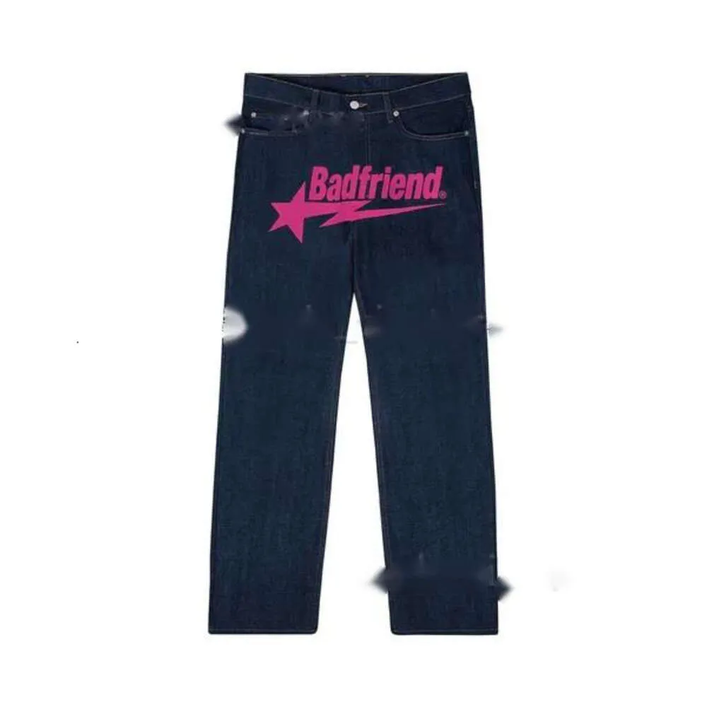 Y2k Jeans da uomo Badfriend Jeans Hip Hop Stampa di lettere Pantaloni neri Uomo Donna Nuova moda Casual Rock Pantaloni larghi con piede largo Streetwear 440