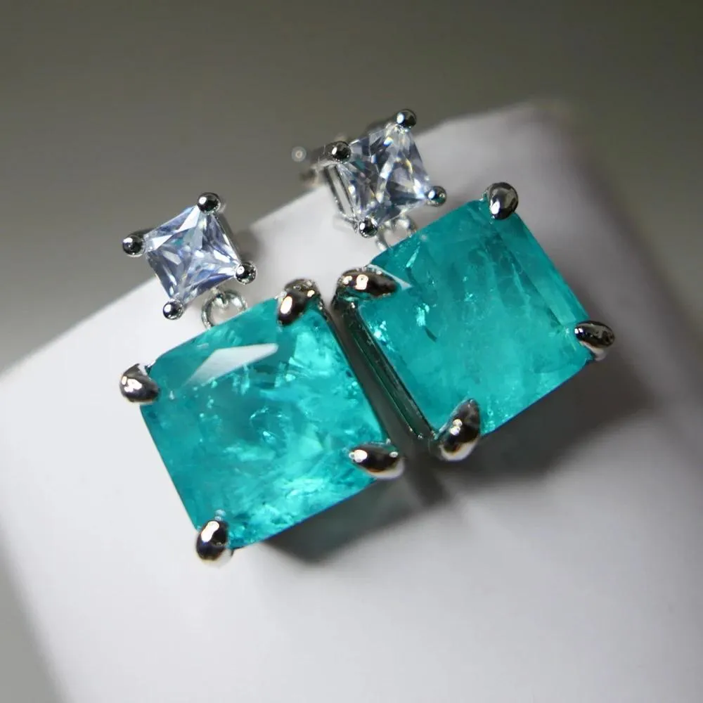 Charm Lake Blue Paraiba Tourmaline Pariba Drop Earrings with Sier Needle Fashion Jewelry for Women Wholesale