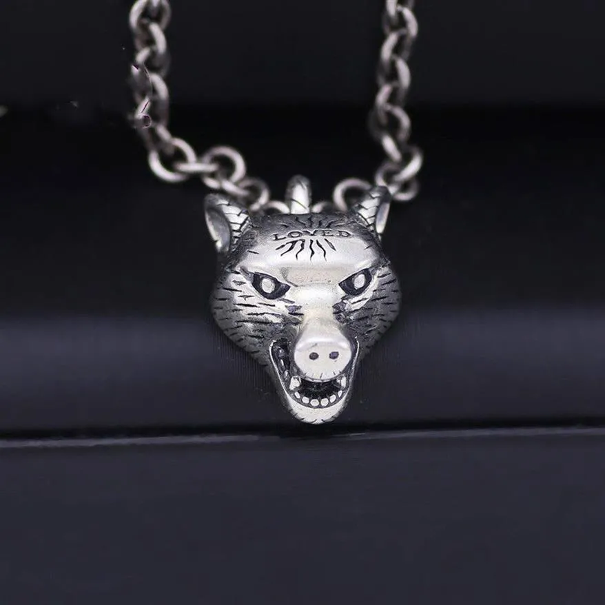 Vintage 925 Sterling Silver Necklace Men's Anger Forest Series Wolf Head Pendant Necklace Wild AJ Men and women couples neckl254o