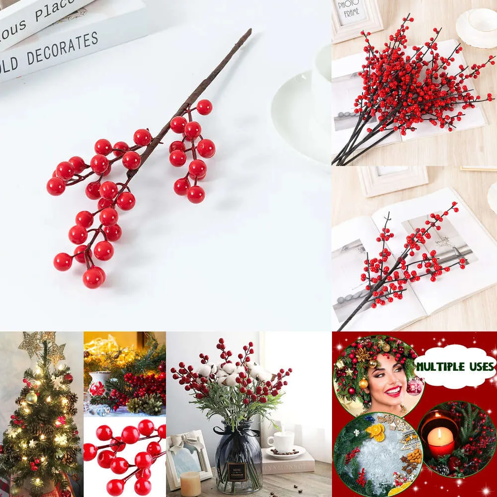 Nowe zabawki świąteczne 2PCS 3PCS 5PCS Sztuczne czerwone łodygi jagód Bożego Narodzenia Dekor Holly Berry gałęzie na choinkę noworo