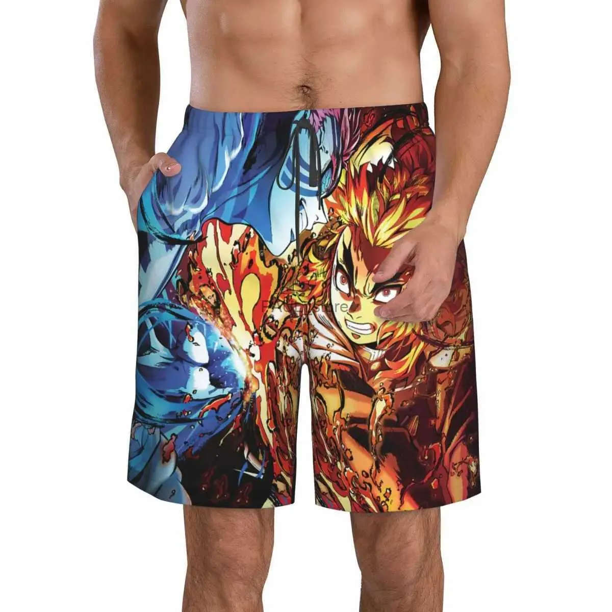 Shorts pour hommes Rengoku VS Akaza Demon Slayer maillots de bain Sunga Boxer slips pour hommes été nouveau Borad Shorts maillot de bain L231218