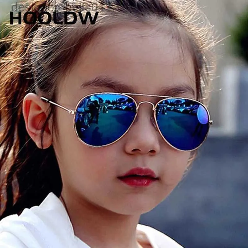 Lunettes de soleil HOOLDW classique enfants lunettes de soleil Piolt Style garçons fille lunettes de soleil marque Design métal cadre coloré miroir enfants lunettes UV400L231218