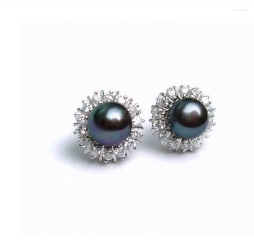 Dangle Earrings 8-9mm Akoya Black Natural Pearl Earring