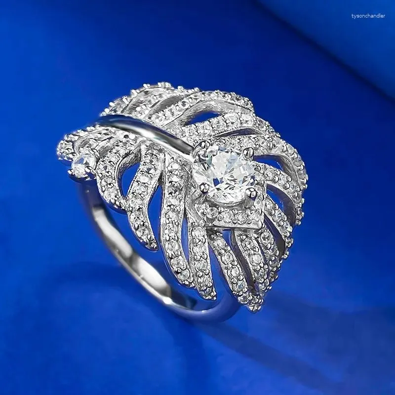 Klaster Pierścienie ręcznie robione pióra Moissanite Diamond Pierścień Real 925 Srebrny Party Wedding For Women zaręczyny Prezent biżuterii