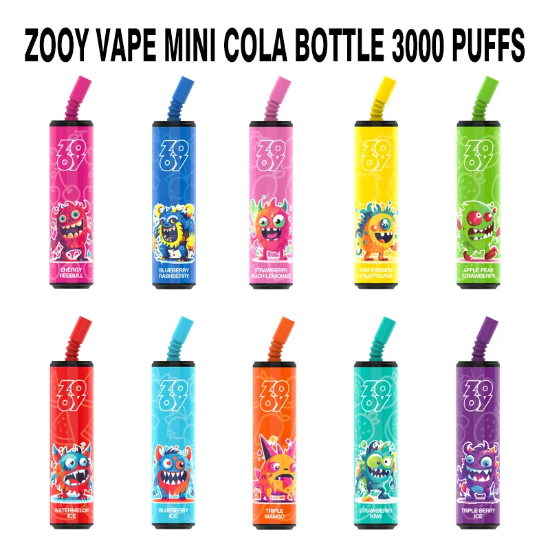 Bouteille de cola originale ZOOY 3000 bouffées de vape jetable 1600 bouffées de stylo vape de cigarette électronique avec bobine de maille débit d'air réglable 850 mAh 5 ML VS Puff XXL 0MG/50MG