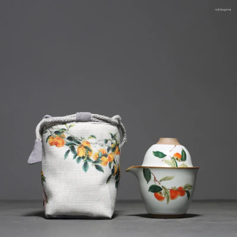 Set da tè Teiera in ceramica Tazza da viaggio Set da tè Bicchieri Squisita borsa regalo portatile cinese disegnata a mano per ufficio domestico GungFu decorativo