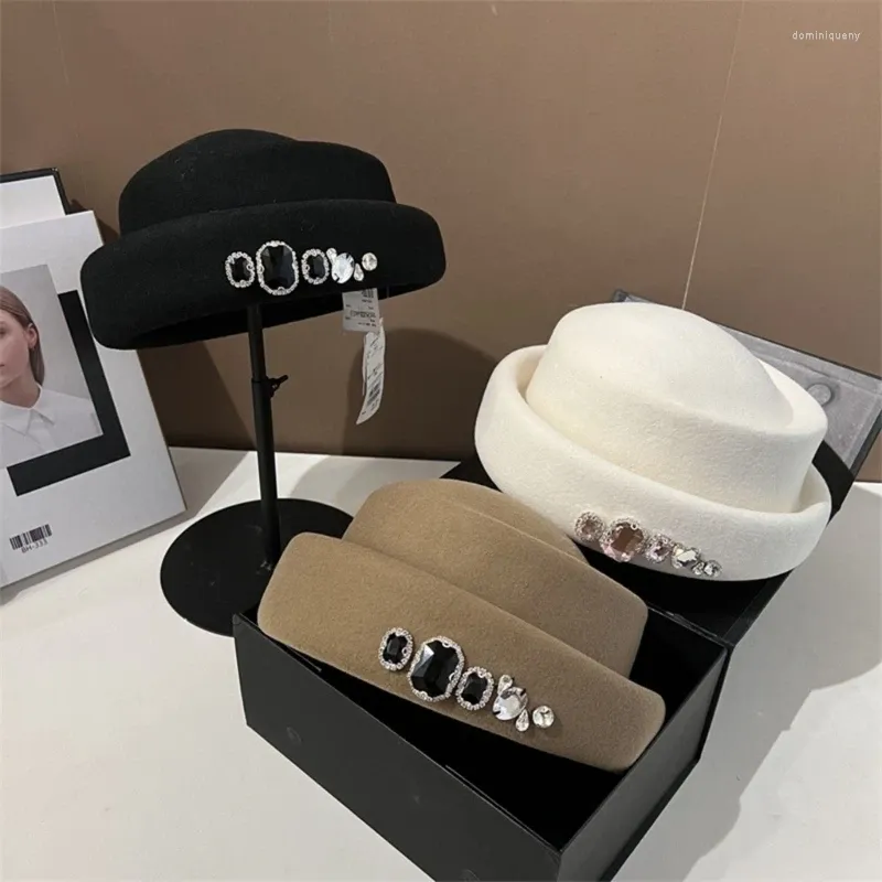 Berets Strass Wolle Zylinder Für Frauen Atmungsaktive Soft Dome Cool Joker Mädchen Süße Maler Winter Herbst Warme Kopfbedeckung