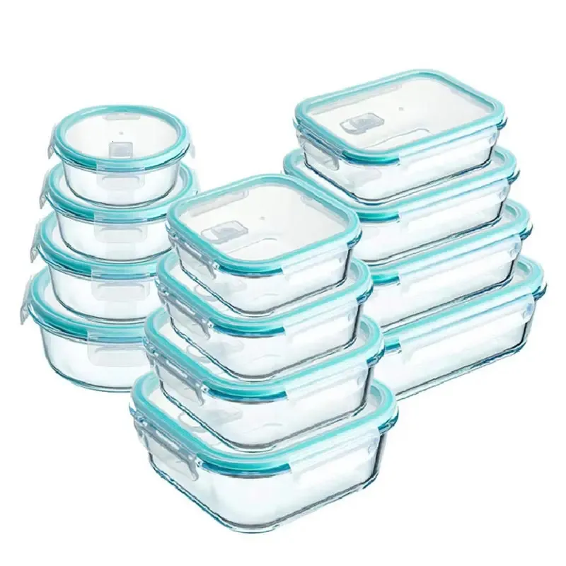 Boîtes à lunch Boîte à lunch en verre à haute teneur en borosilicate Récipient alimentaire portable Boîte de conservation scellée Four à micro-ondes Chauffage Congélateur Boîte à bento alimentaire 231218