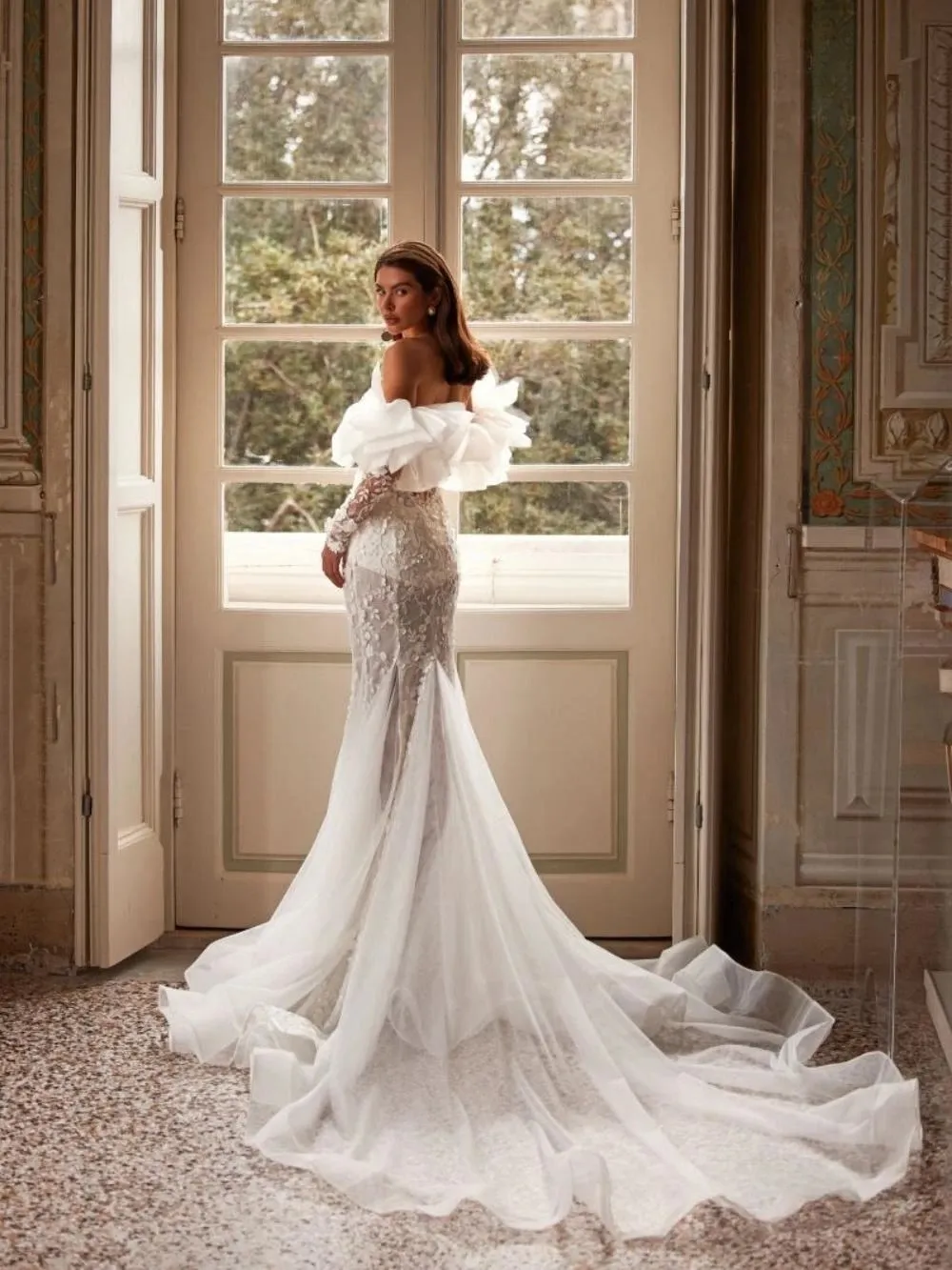 Abito Da Sposa A Sirena In Pizzo Trasparente Scollo A Cuore, Maniche  Staccabili, Abito Da Sposa Modesto Da 166,36 € | DHgate, image size:1000x1333