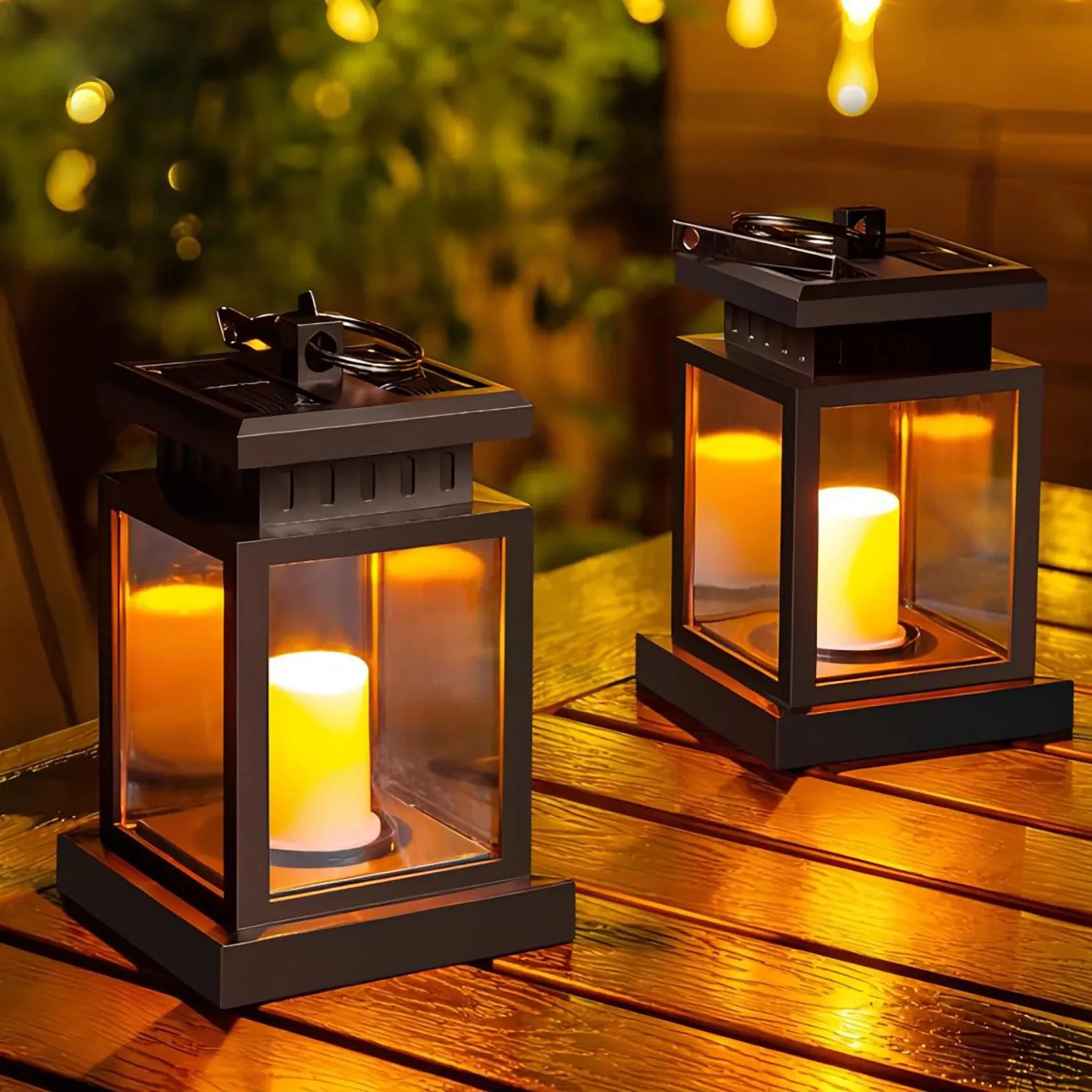 Sunklly Solar Lanterns - Hanging Solar Lights, Color Changing & Fixed 9 Modes, Waterproof, Outdoor Lights, Flickering Flame, Camping Lanterns, Decoration For Tent, Garden, Patio, Pathway (2 Pack