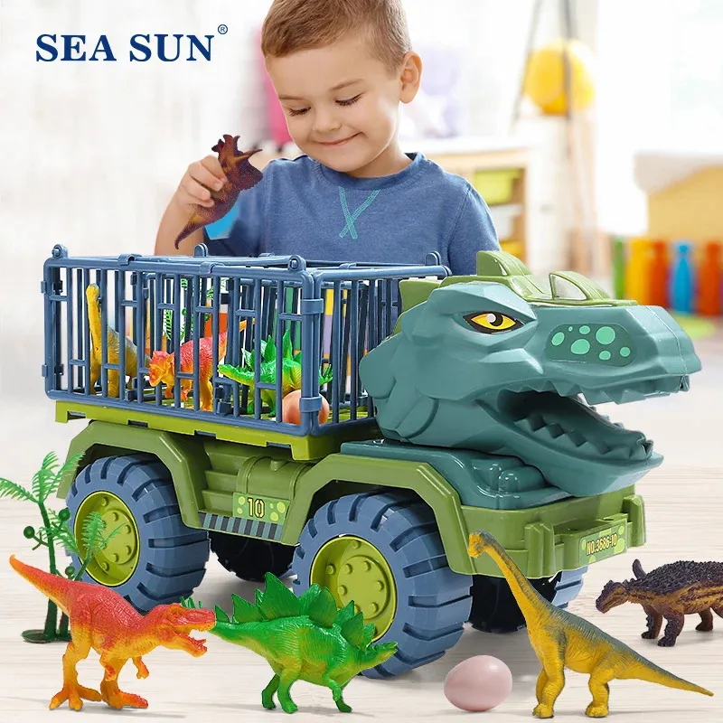 ElectricRC Car Boys Car Toys Dinosaur Truck Transport Vehicle Dino Animal Model Tyrannosaurus Rex Truck Game Children Birthday Gifts 231216