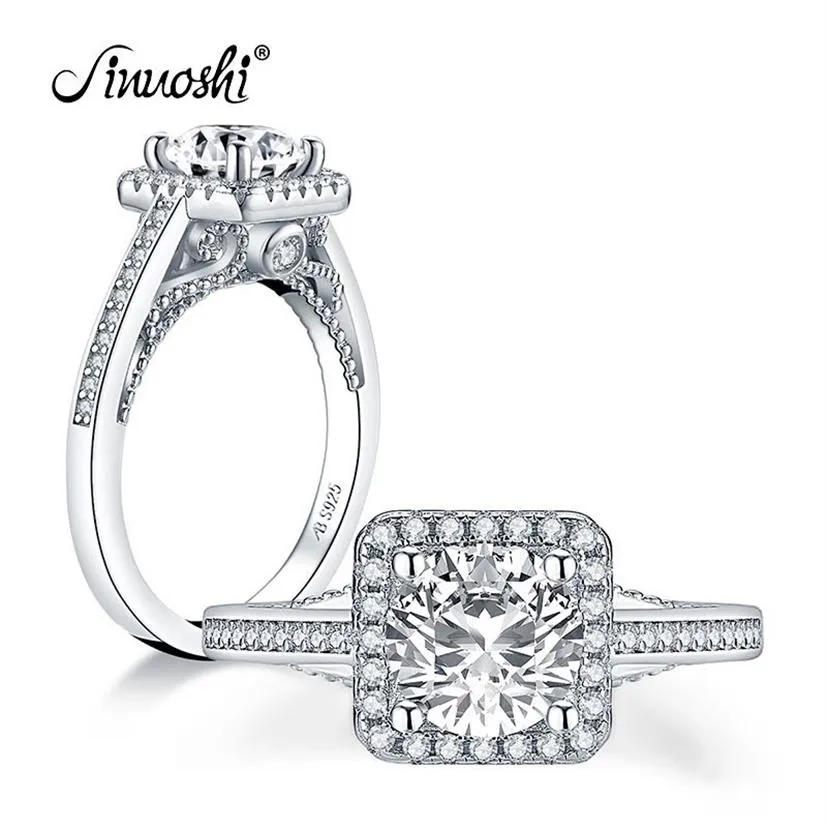 AINUOSHI Trendy argento sterling 925 1/25 CT taglio rotondo Halo anello di fidanzamento diamante simulato matrimonio argento anelli quadrati gioielli Y1752