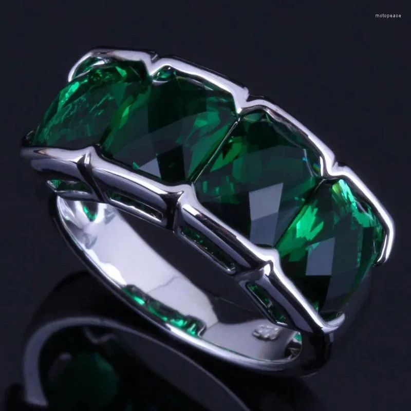 Cluster Rings Eye-Catching Green Cubic Zirconia Silver Plated Ring V0624