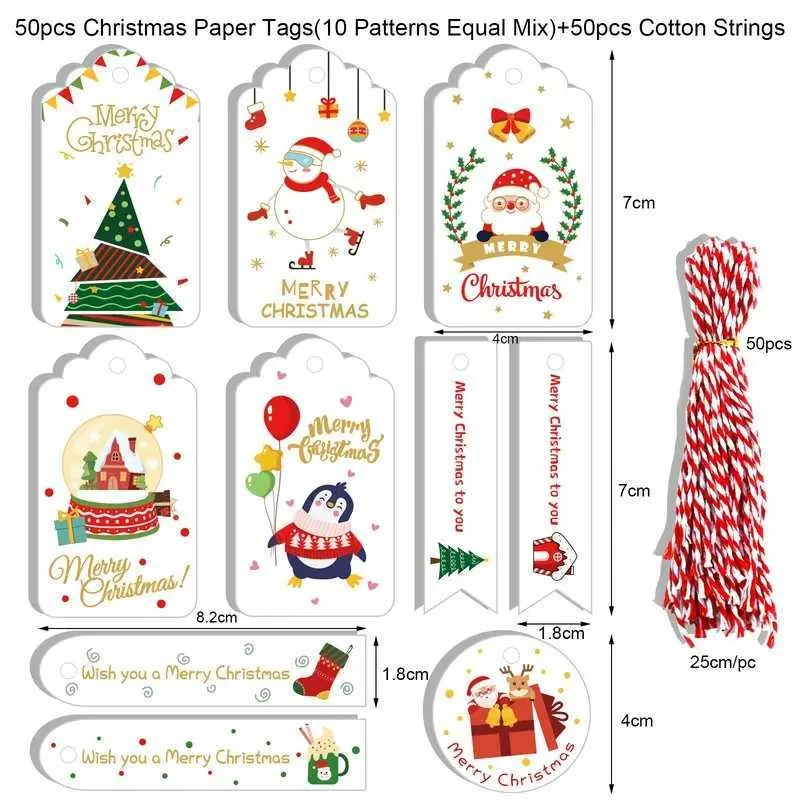 Merry Christmas Gift Tags White Kraft Paper Card with Strings Hang