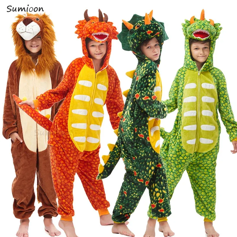 Barboteuses Kigurumi costume pour enfants salopette d'hiver chaud enfant pyjamas pour fille Pjs bébé garçon vêtements de nuit Anime dinosaure Pijama enfant en bas âge maison 231218