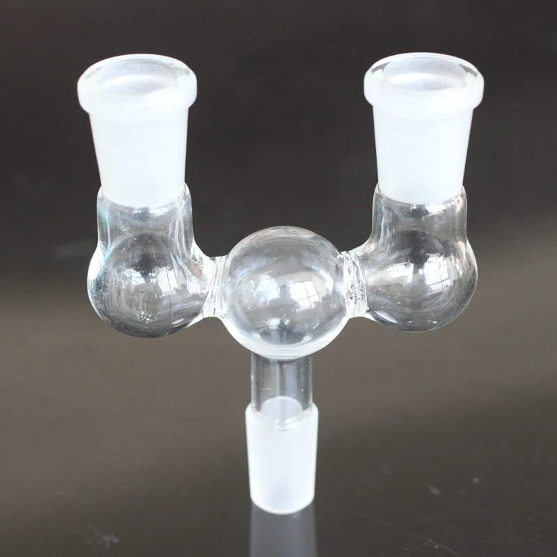 One turn two Glass Drop Down Dropdown double bowl adapter Hookahs 14mm 18mm male to female for Bong Water Pipes
