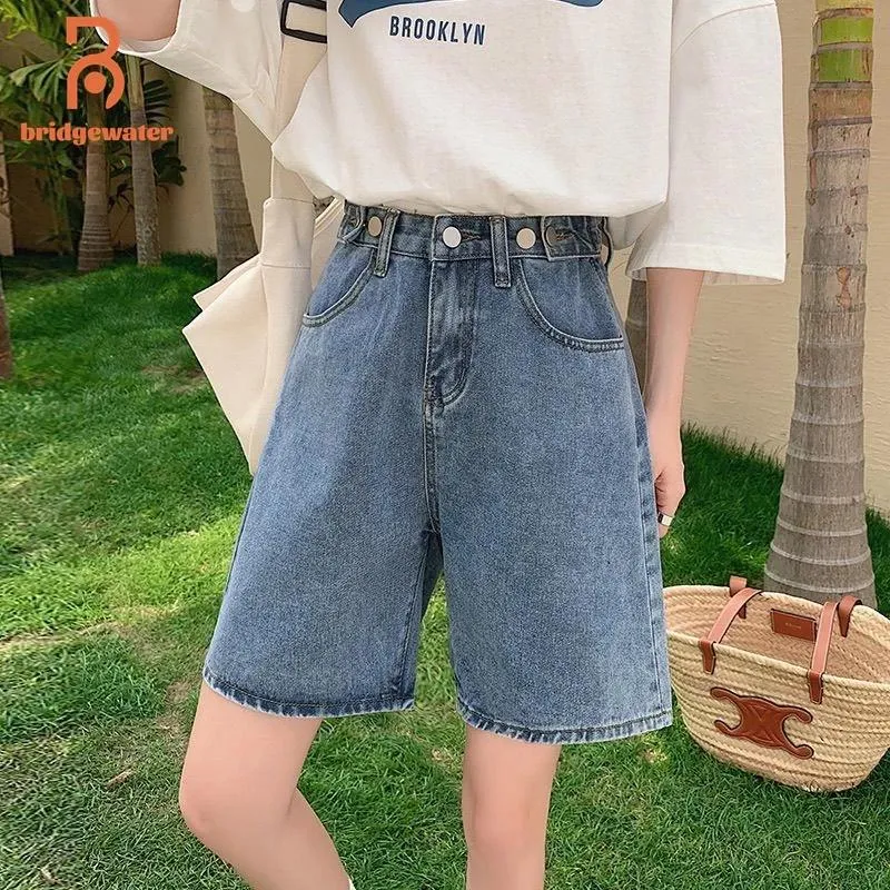 Jeans BRIDGEWATER 2022 Summer Biker Baggy Jeans Shorts Women Casual Loose Straight Wide Leg Denim Shorts Pants Fairy Grunge Fashion