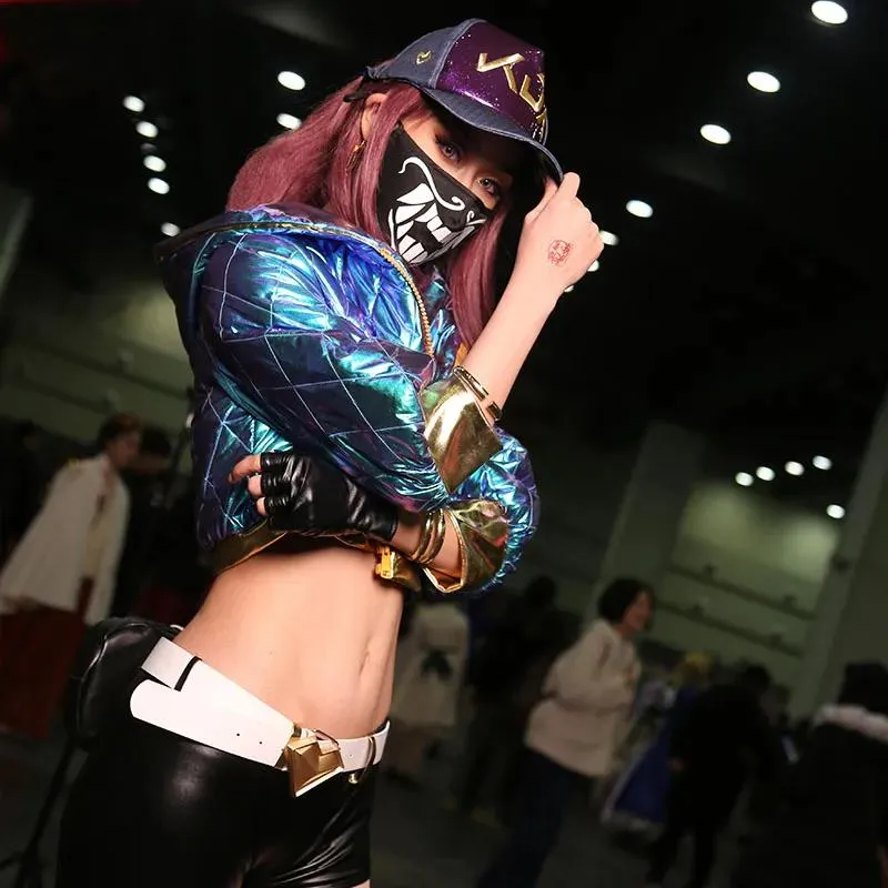 Jogo de fantasia lol kda akali cosplay figurão gato fadies puysuits putsuits