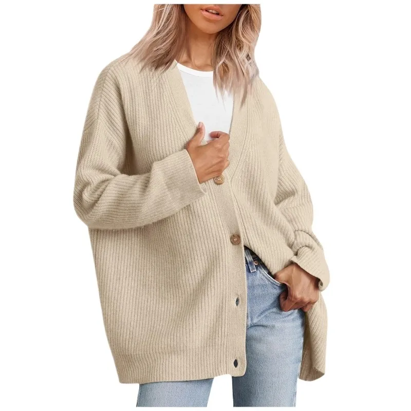 Frauen Pullover Herbst Winter 2023 Neue Europäische Und Amerikanische Einfache Alle-Zweck Taste Solide Strickjacke Frauen