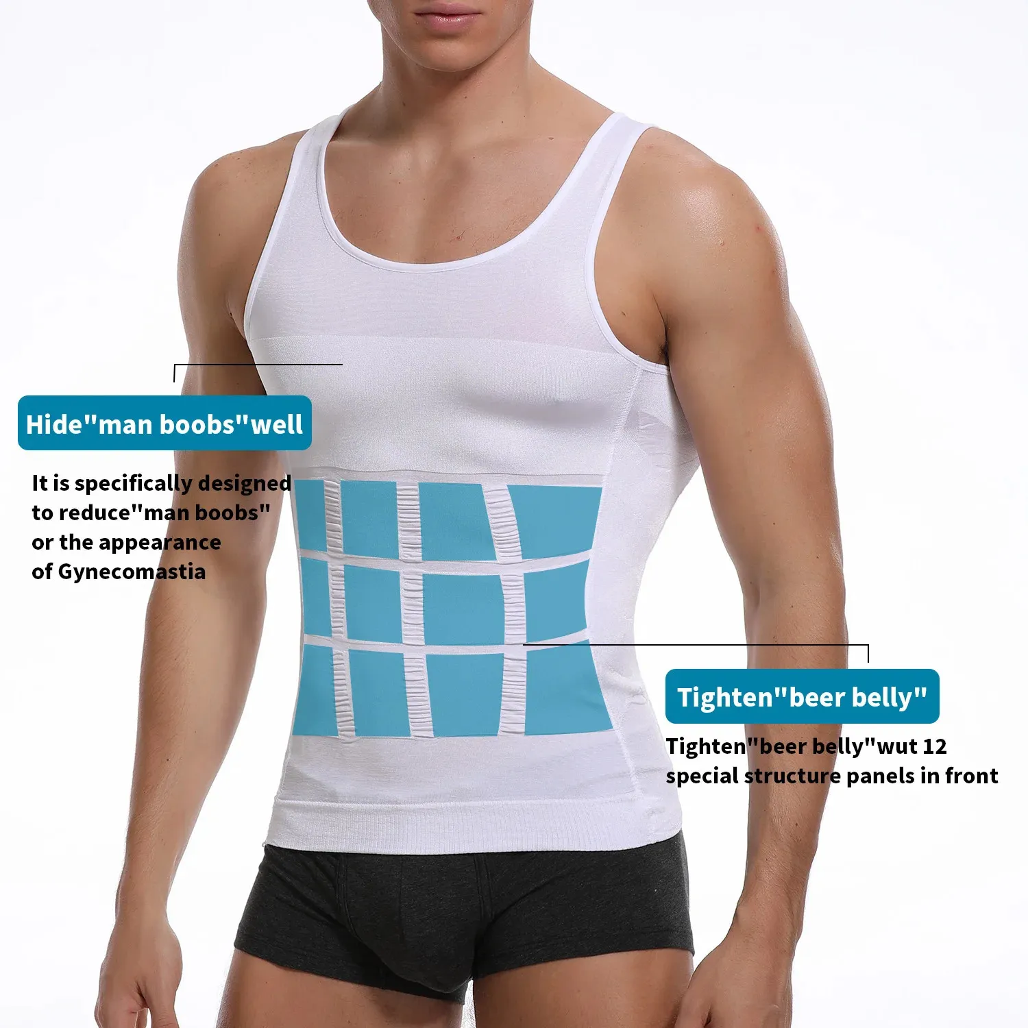 Men's Shaper Cooling Tank Top Compression Belly Chest Slimming T-Shirt Gym  Vest