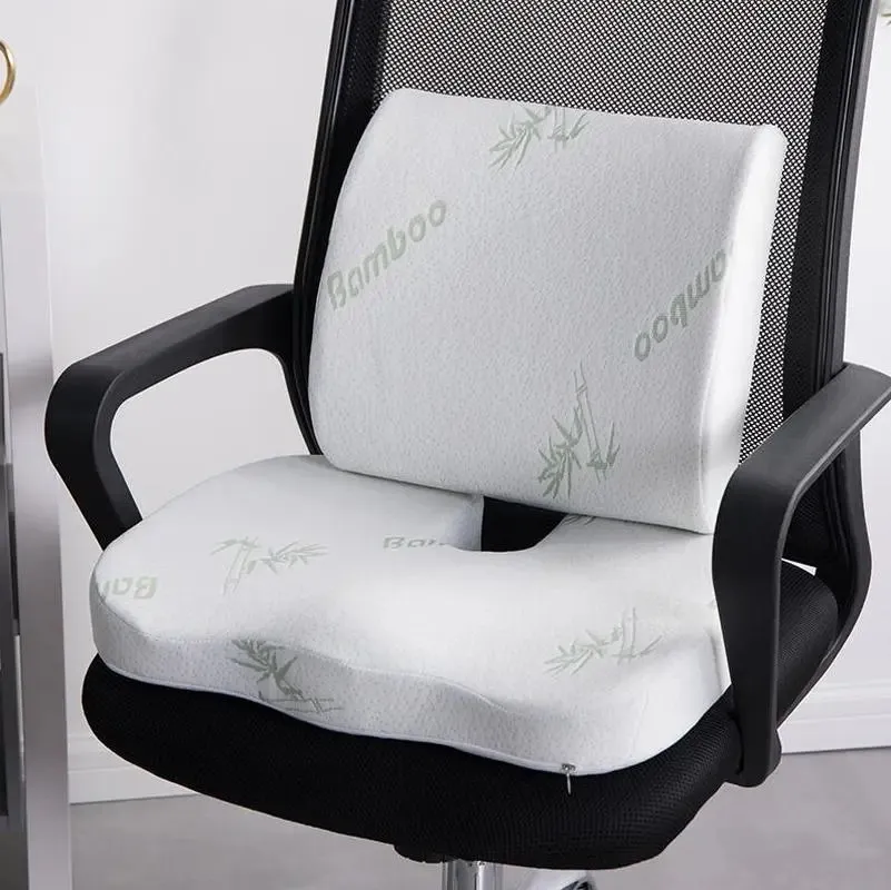 Coussin d'oreiller ensemble de soutien de taille à rebond lent pour bureau à domicile coussin de chaise de soins de santé coussin de siège en mousse à mémoire de forme en fibre de bambou dossier 231218