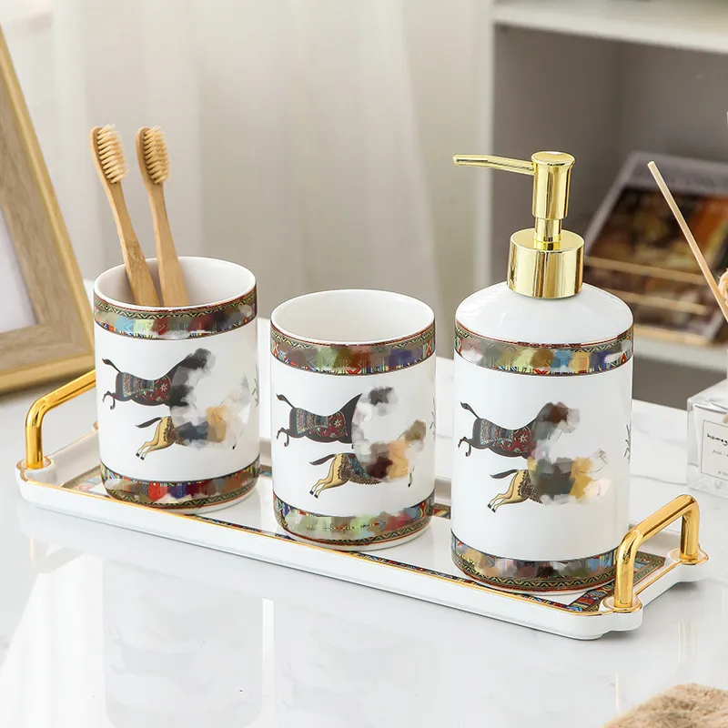 Designer Bath Accessory Set European Creative Ceramic Toiletries Set Four and Six Pieces Hotel Bathroom Supplies Storage Accessories