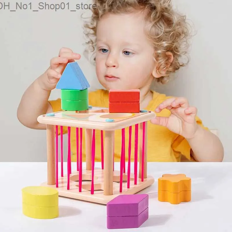 Ordinamento Nesting Stacking Toys Montessori Toys per 1 anno Baby Cubo selezionatore a forma di legno Apprendimento dello sviluppo Abilità motorie Giocattolo per ragazze Ragazzi 6 Regali 12 mesi Q231218