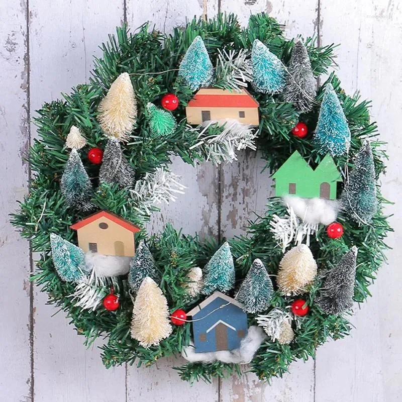 Couronnes de fleurs décoratives de Noël, décorations de Noël comme indiqué pour la porte d'entrée, couronne de village de Noël – Décoration de vacances, fenêtre murale de la maison