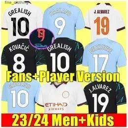 HAALAND soccer jersey 23 24 DE BRUYNE MANS CITIES GREALISH MAHREZ FODEN GVARDIOL football shirt men kids kit sets ALVAREZ uniforms FANS Treble Winners KOVACIC