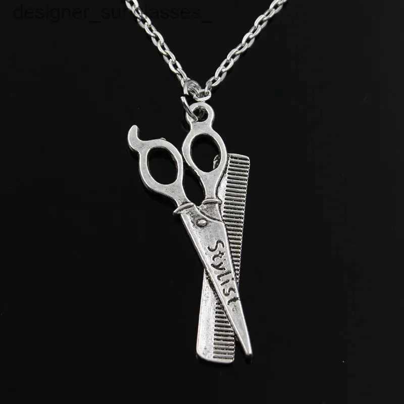 Collane con ciondolo New Fashion Baer Scissor Comb Stylist Pendenti Rotonda Croce Catena Corta Lunga Uomo Donna Argento Colore Collana Gioielli GiftL231218