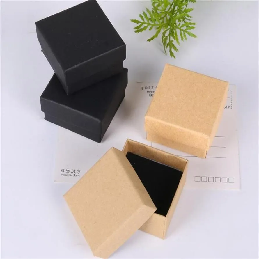 Caja de joyería de color de papel Kraft negro, caja de anillo para amantes, paquete de regalo, caja de papel Kraft para mujer, caja de almacenamiento de joyería, exhibición 5 5 3 8cm270b