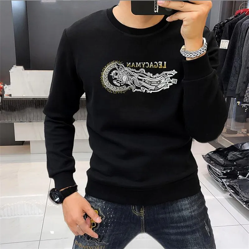 Nieuwe Stijl Luxe Heren Hoodies Sweatshirts Mannelijke Paillettenborduurwerk Lange Mouw Trend Top Zware Ambachtelijke Casual Herfst Winter Mode Sweatshirt Kleding