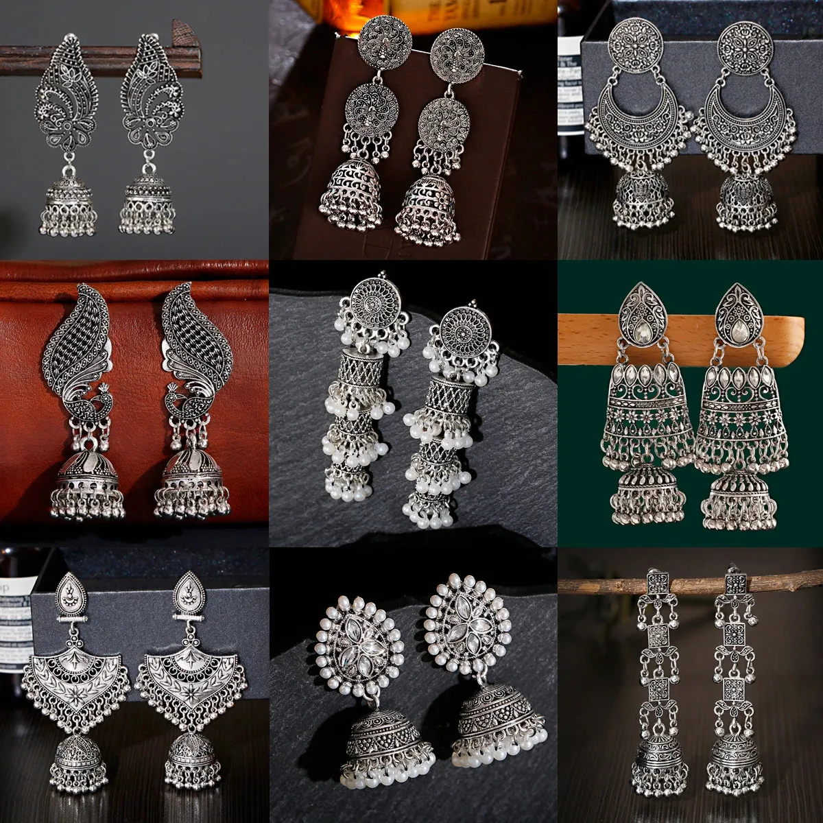 Dingle ljuskrona retro etnisk silver färg turkisk jhumka örhängen för kvinnor pendientes pärla tassel klassiska snidade indiska smycken 231216
