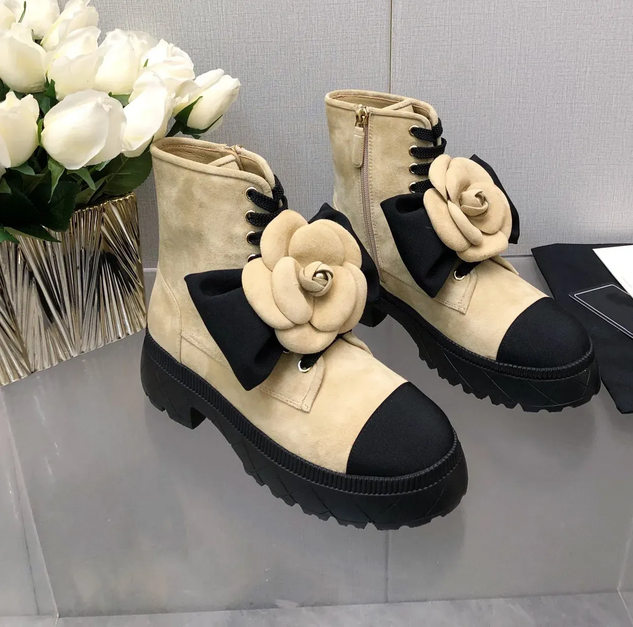 Kobiet marki luksusowe projektantki zimowe botki kostki w muszce moda oryginalna skóra naturalna krowa zamszowe buty mieszane kolorowe obcasy Med