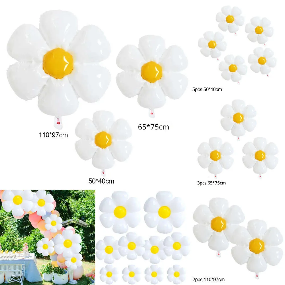 Ny julleksak leveranser 2/3/5st White Daisy Flower Foil Balloon Sunflower Helium Air Globos Baby Shower Kids Happy Birthday Party Wedding Decorations