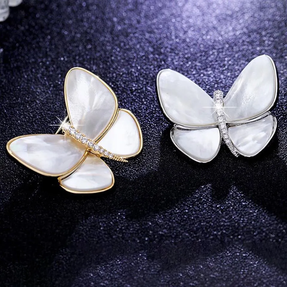 Luxury Design Women Style Natural Shell Brooches Silver Pin Butterfly Shape Breastpin for Gift185S