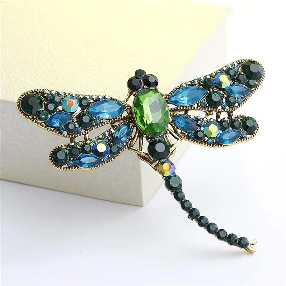 Yeni Moda Rhinestone Dragonfly Broş Pin Dekoratif Giyim Aksesuarları Hayvan Broşes Vintage Kristal Eşarp Takı Noeller290Q