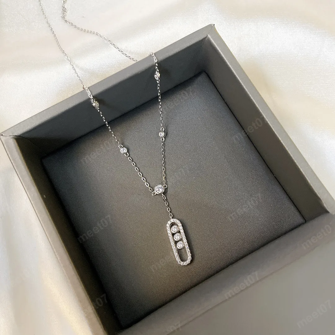 Mode eenvoudige enkele diamant glijdende designer ketting verzilverd roestvrij stalen ketting essentiële stapelbare ketting verjaardag verjaardagscadeau sieraden